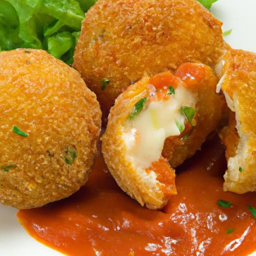 Golden Cheese-Stuffed Arancini Paired with Tangy Marinara