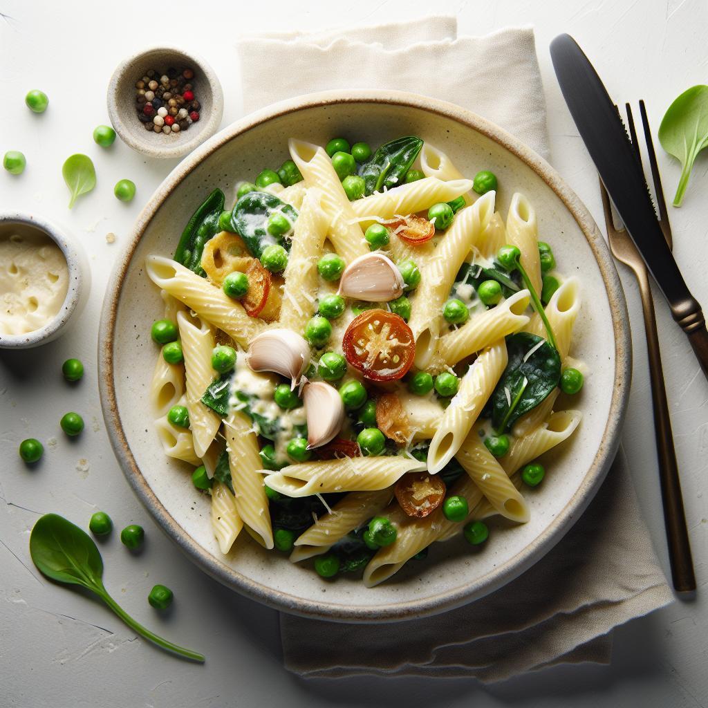 Savor the Delight: Creamy Garlic Pasta with Fresh Peas