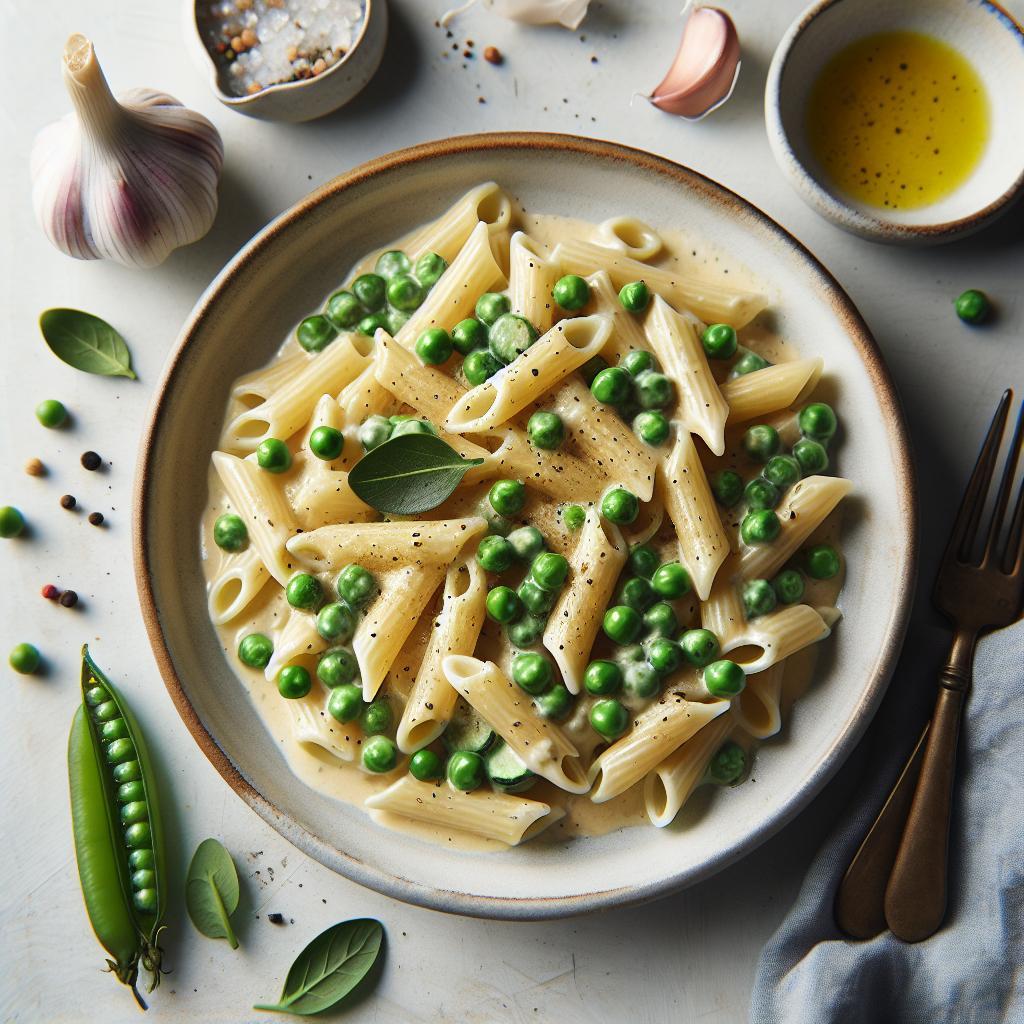 Indulge in Creamy Garlic Pasta with Sweet Garden Peas