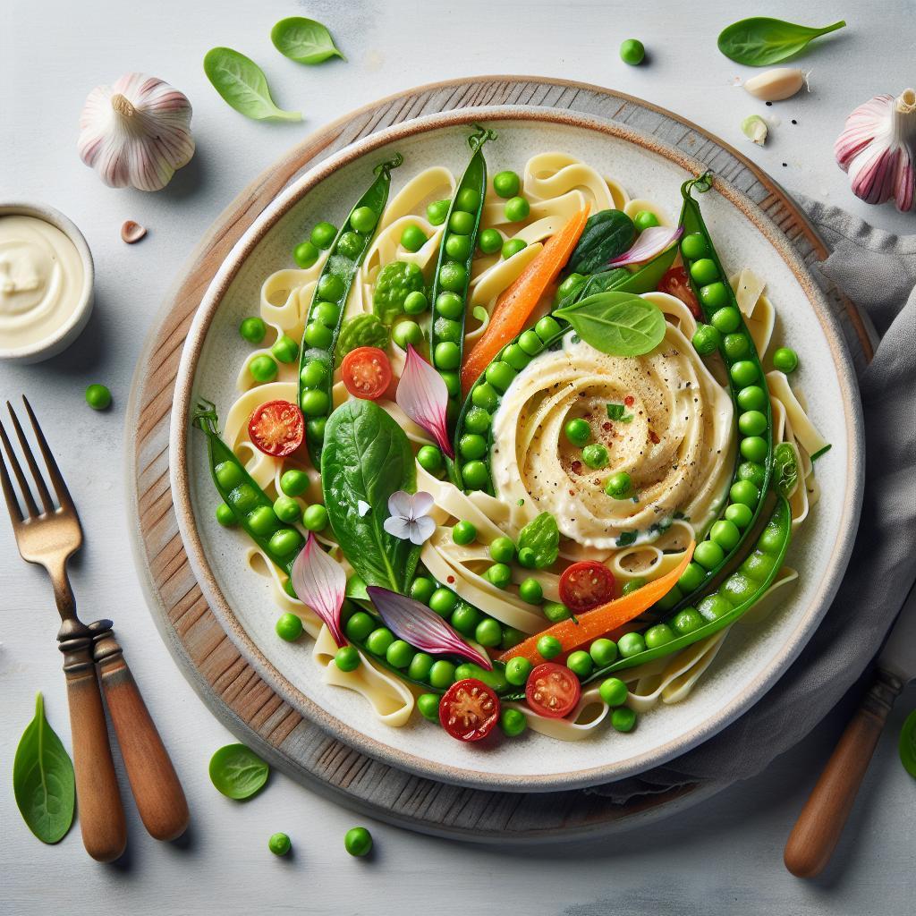 Velvety Creamy Garlic Pasta with Sweet Peas Delight