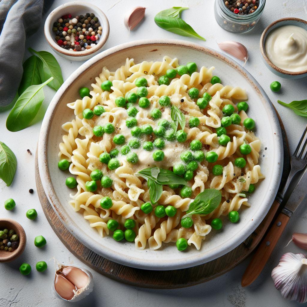 Savor the Delight: Creamy Garlic Pasta with Fresh Peas