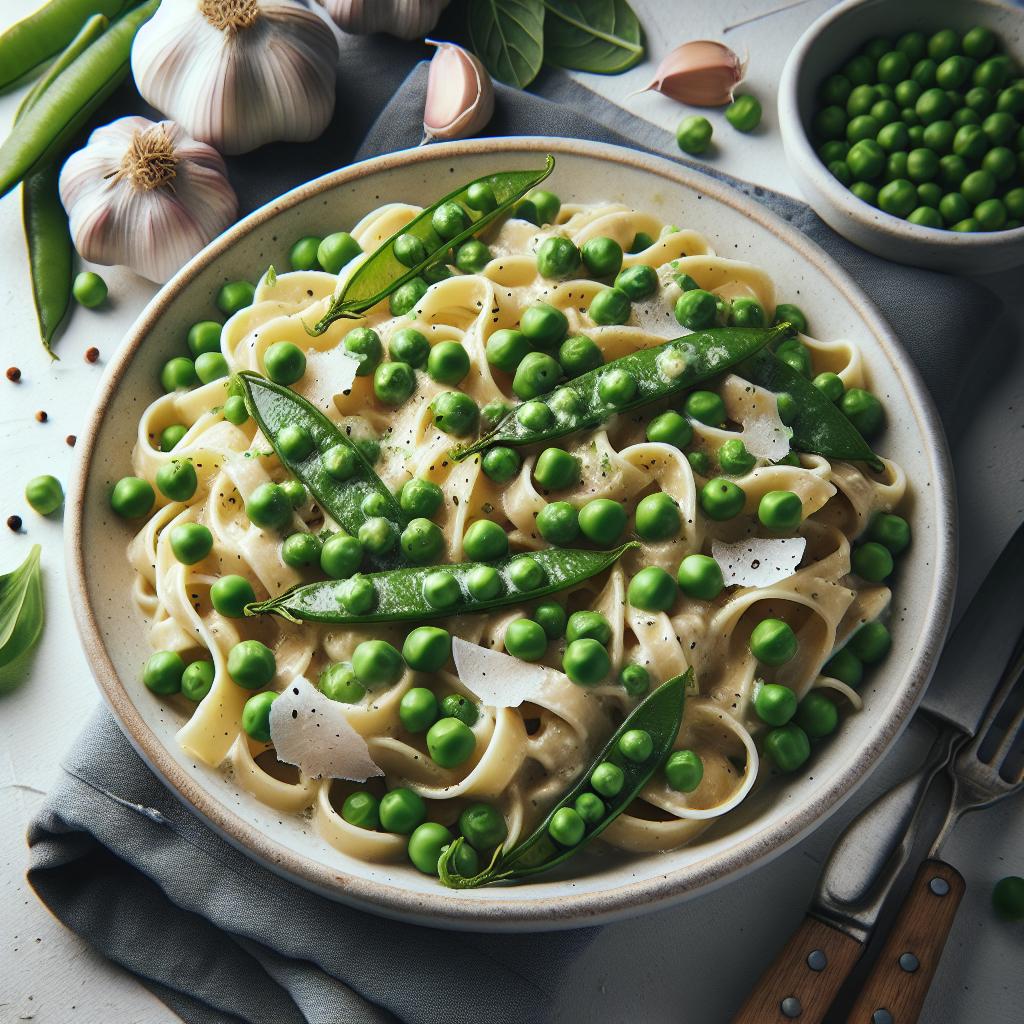 Velvety Garlic Pasta with Sweet Peas: A Creamy Delight