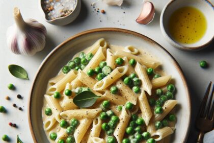 Indulge in Creamy Garlic Pasta with Sweet Garden Peas