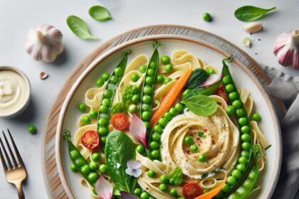 Velvety Creamy Garlic Pasta with Sweet Peas Delight